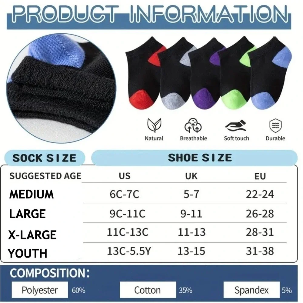 Calcetines Unisex De Corte Bajo Negros‎ Para Niños De 4 A 6 Años Amortiguación 5